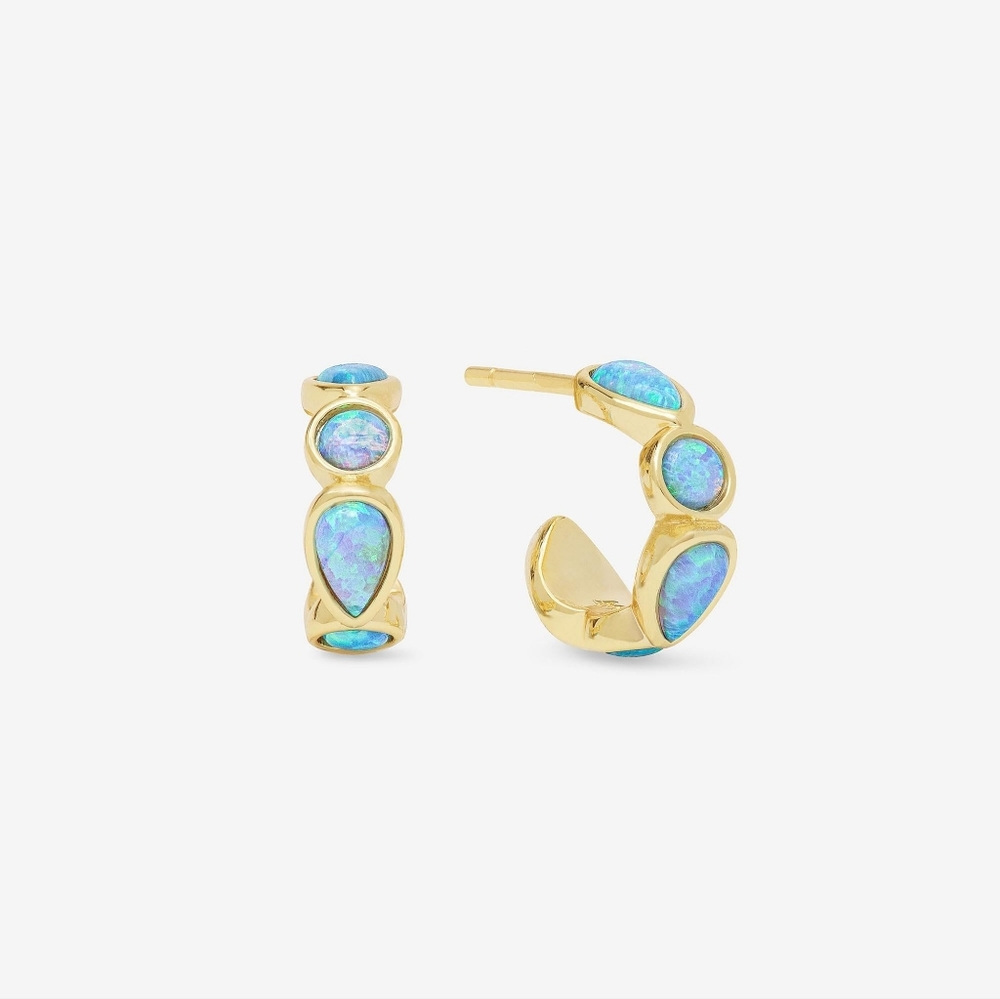 Melinda Maria Isla Blue Opal Huggie Hoops Gold Earrings NEW - FIRM✨️